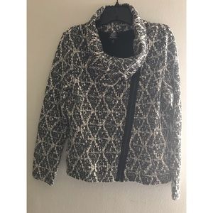 Bobeau Large Zip Up Jacket Sweater Black/White